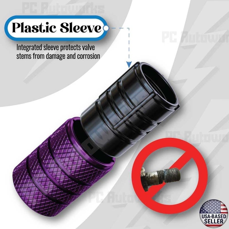 PC Autoworks Aluminum Tire Valve Stem Caps – Anti-Rust, Premium Anodized Aluminum, Corrosion-Resistant, Easy Install, Universal Fit for Car, Truck, Bike, SUV – 1 Pack/Set of 4 (Plum Purple) - Image 2